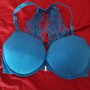 Adore Me 34D Blue Lace Back Push-up Bra